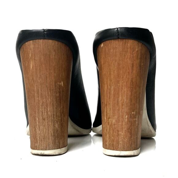 Vince Allison Black Leather Peep Toe Mules 36 | Sculptural Block Heel Slides - Picture 10 of 16